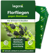 Verpackung von Legona Florfliegen gegen Blattläuse mit Bild von Blattläusen auf einem Pflanzenstängel und Texten zu Anwendung, Sicherheit und biologischer Wirkung