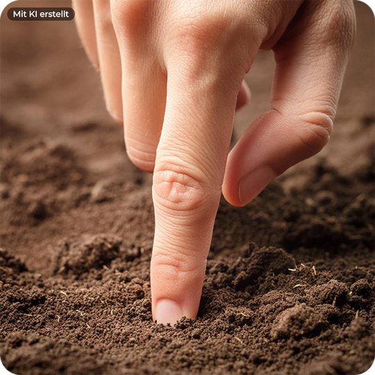 Finger, der in lockere Erde gedrückt wird